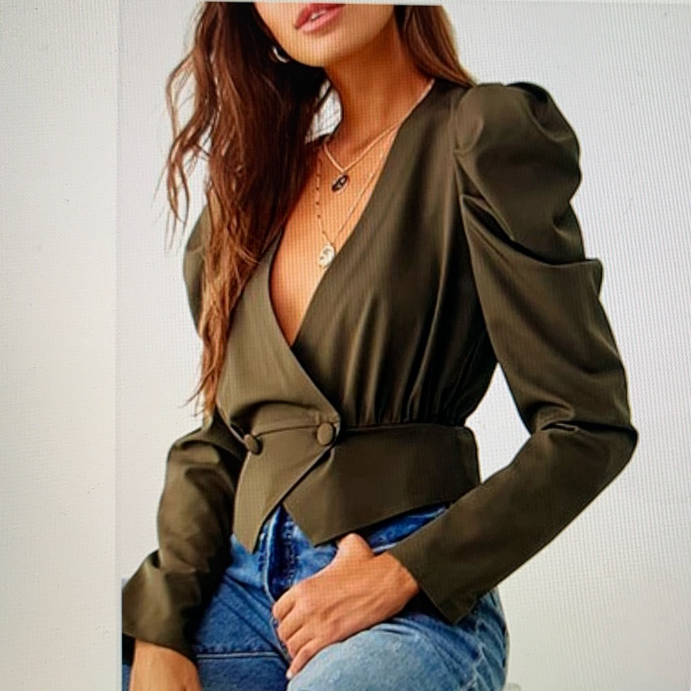 Puff-Sleeve Button-Front Top